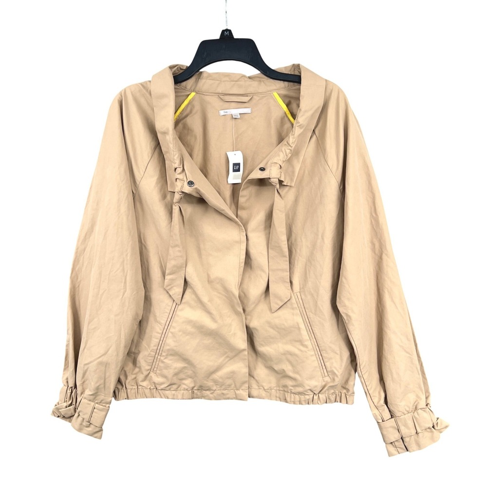 Gap Cinched Collar Cropped Bomber Jacket Full Zip‎ Snap Utility Size L NWT